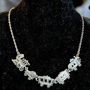 Vintage PARK LANE pewter train necklace 16”
